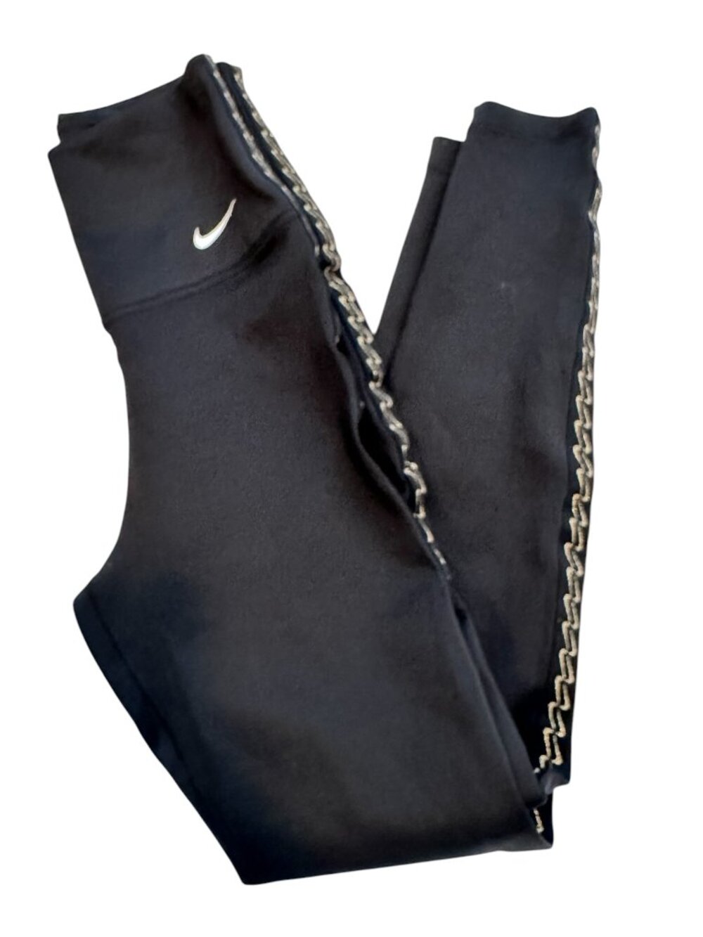 Nike Therma-fit sz XS Black with Gold Brading 7/8 length